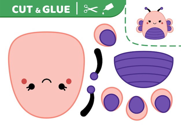 나비 스퀴시멜로 컷 앤 풀 아플리케 종이 게임 나비 카와이 벡터