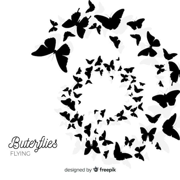 Butterfly swarm silhouette background