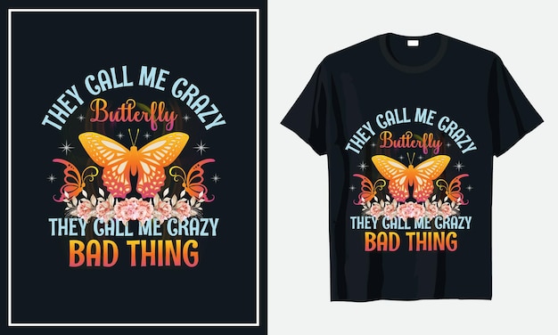 Butterfly typography tshirt design vector Premium Vector