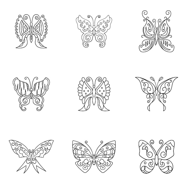 Insieme di vettore della farfalla. semplice illustrazione a forma di farfalla, elementi modificabili, può essere utilizzata nella progettazione del logo