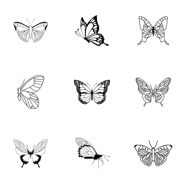 Vector butterfly vector set. simple butterfly shape illustration, editable elements, can be used in logo design