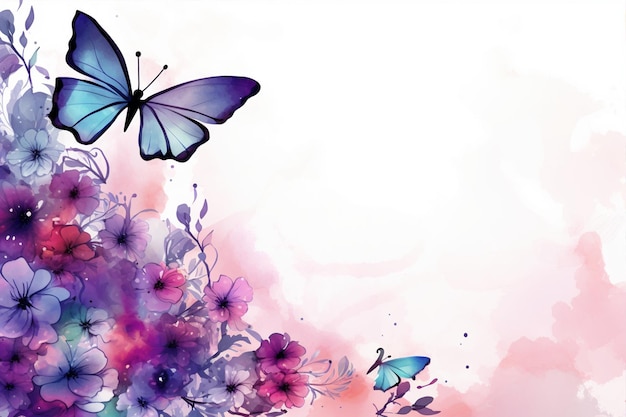 Vector butterfly watercolor flower frame art