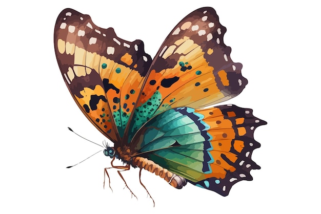 Показана бабочка с синими и зелеными крыльями.