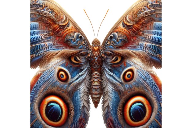 Vector a butterfly with a blue and orange on its face is shown