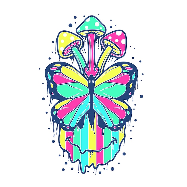 Vettore farfalla con disegno di illustrazione vettoriale sorriso emoticon