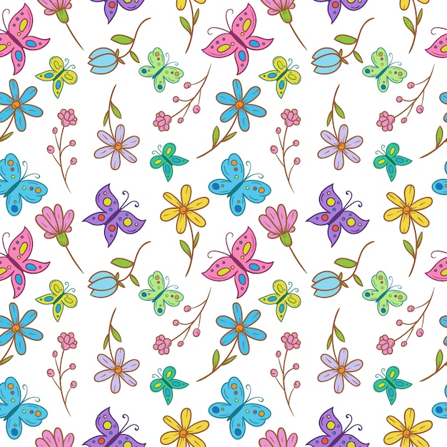 Butterfly with flower seamless pattern