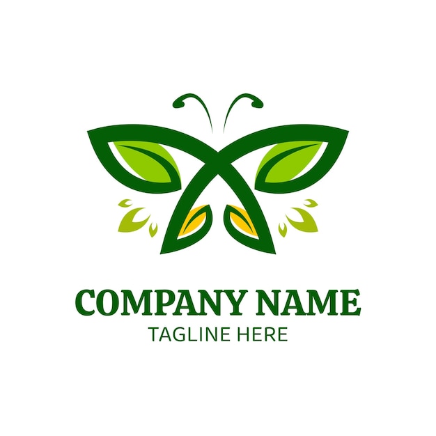 Butterfly with leaves wings design logo template