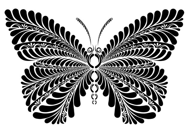 Butterfly with painted wings tattoo style vector illustration