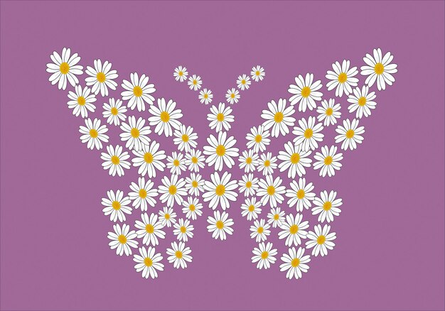 Vector a butterfly with a purple background with daisies on it