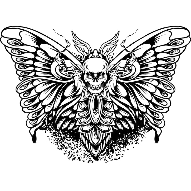 Vector butterfly with skull head silhouette