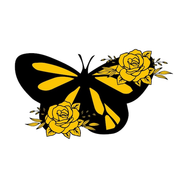 A butterfly with yellow flowers on it