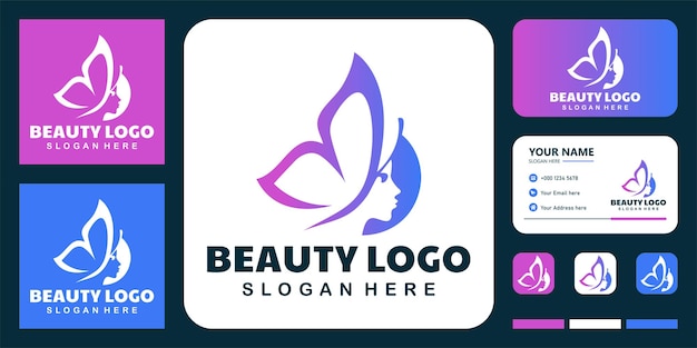 Butterfly woman logo with business card design