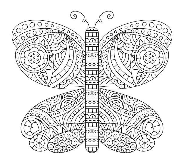 Pagina da colorare di farfalle zentangle