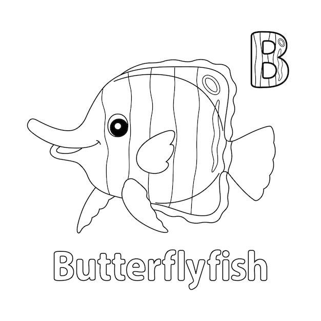 Vector butterflyfish alphabet abc coloring page b