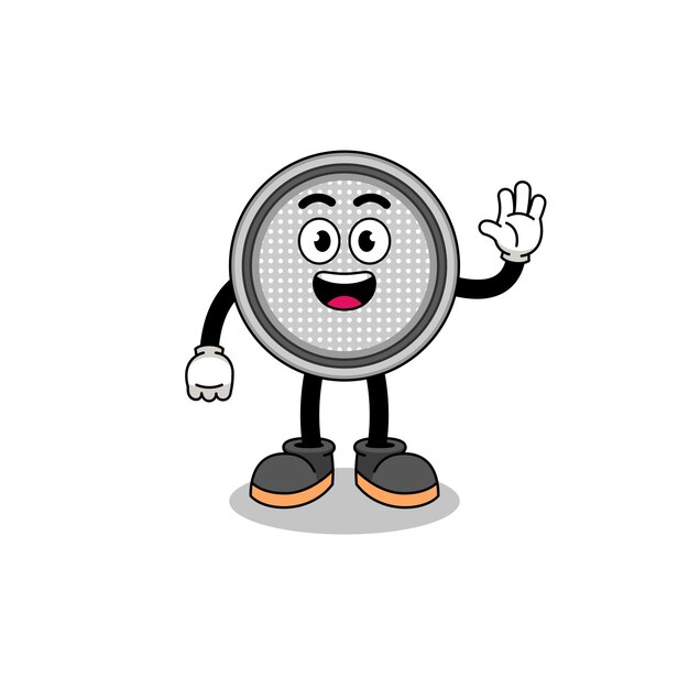 Button cell cartoon doing wave hand gesture character design