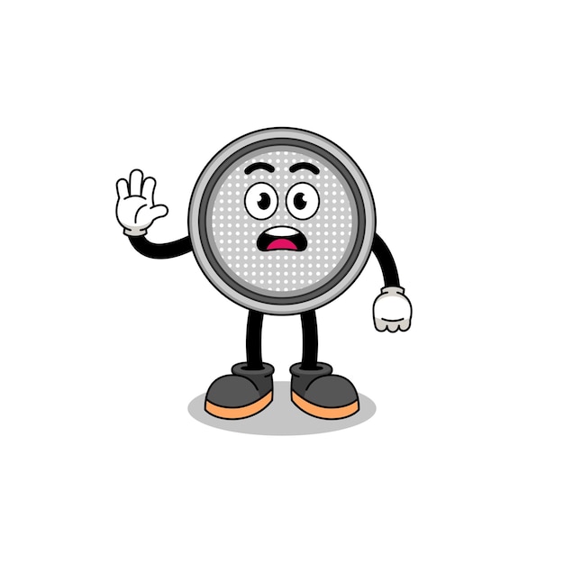 Button cell cartoon illustration doing stop hand character design