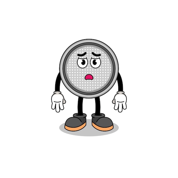 Button cell cartoon illustration with sad face character design