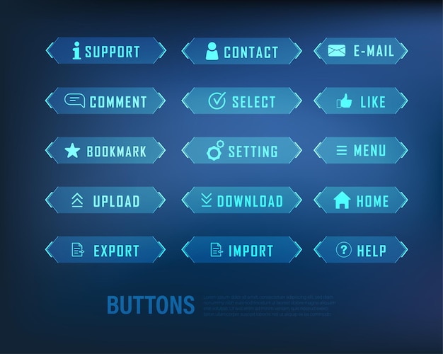 Button collection scifi style set color blue