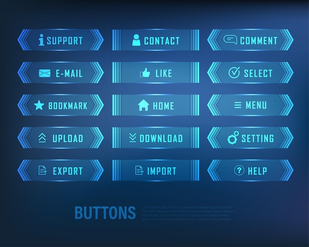 Button collection scifi style set color blue