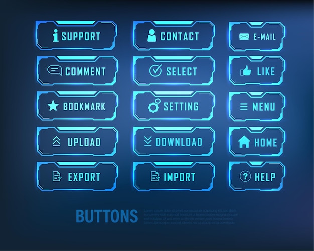 Vector button collection scifi style set color blue