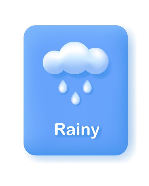 Button or icon for weather mobile app or website Rainy  forecast element 3d Cloud and raindrops