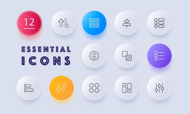 Vector button menu set icon arrows tiles sliders buttons for the site and presentation list checkmarks charts circles shapes etc chart concept neomorphism style vector line icon for business