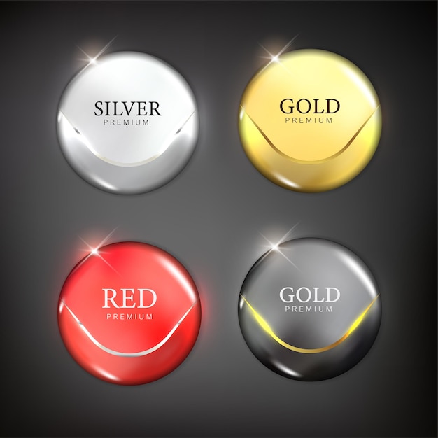 Vector button set circle modern color gold silver and red 2