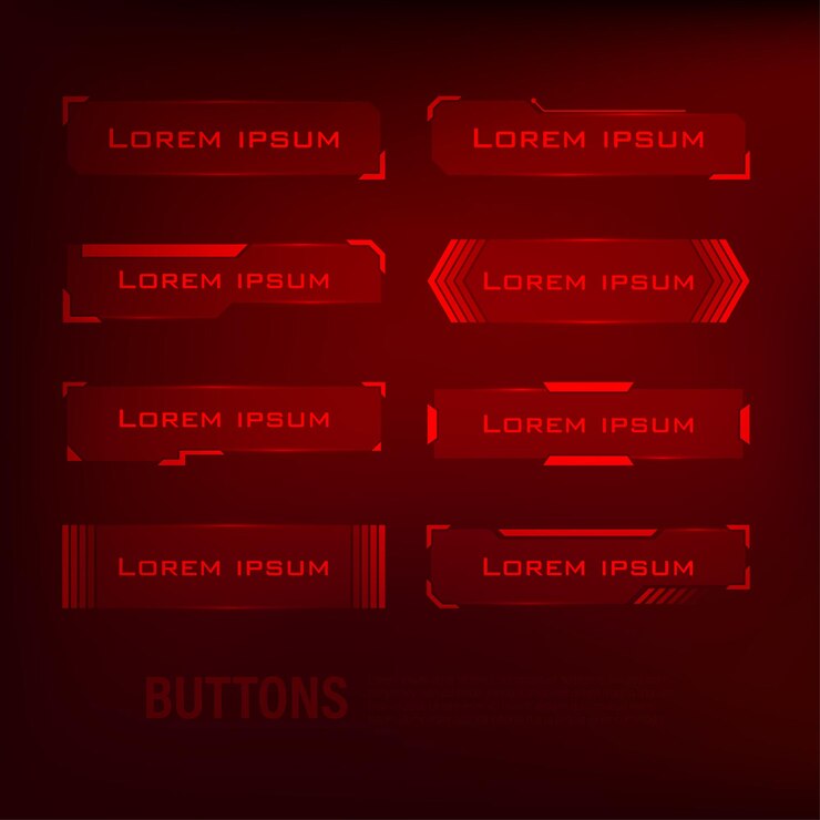 Vector button set technofuturistic style scifi color red 4
