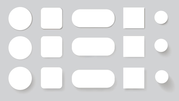 단추 그림자 현대 장식 단순하고 최소한의 사용자 인터페이스 아이콘 간단한 모양 원형 및 사각형 배지 벡터 격리 세트