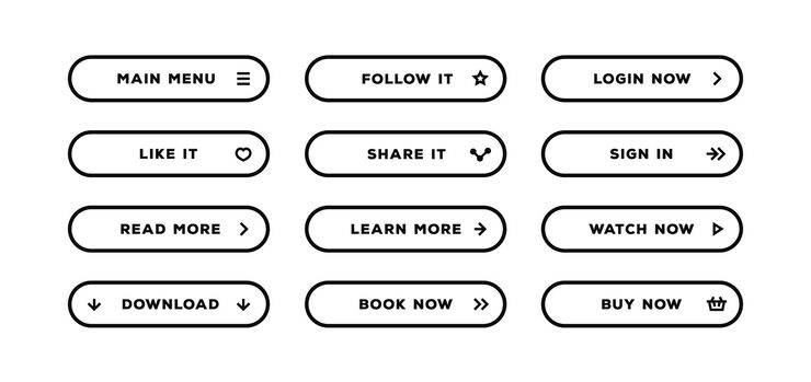 Vector button vector set black line style with user interface icon isolated on transparent background for web site ui mobile app call to action icon button vector 10 eps