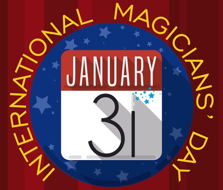 वेक्टर button with calendar and magic wand for international magicians day celebration