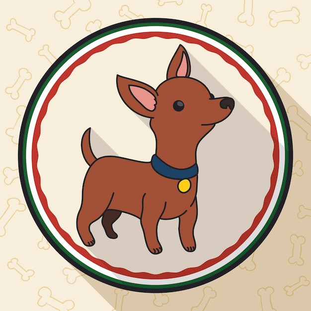 Button with chihuahua in flat style and long shadow