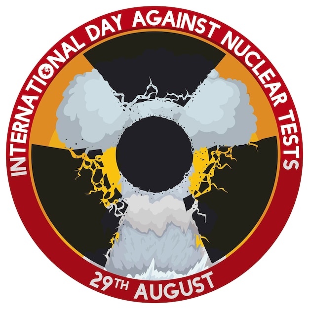 Button with damaged radiation symbol to commemorate International Day Against Nuclear Tests