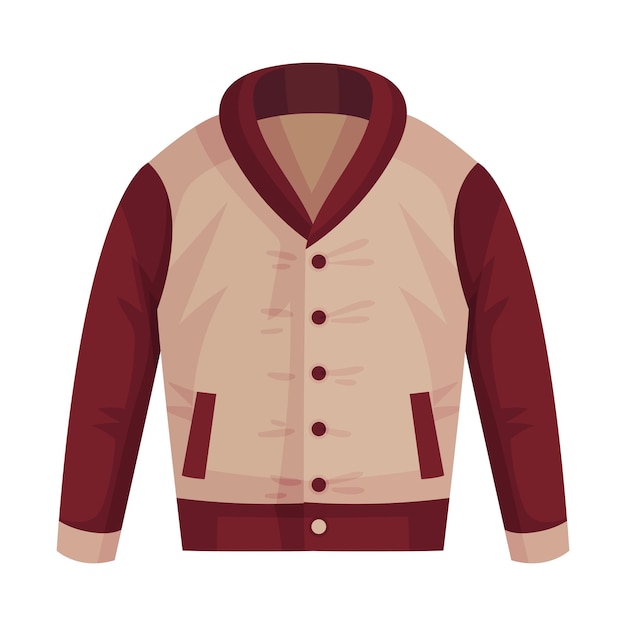 Buttoned jacket with long sleeves and side pockets as male clothing item vector illustration