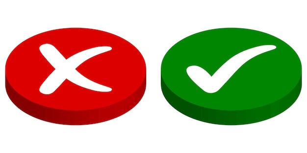 Buttons input output rejected approved vector cross mark and check mark green start red stop buttons