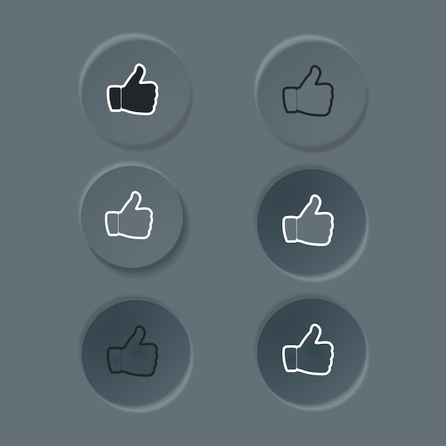 Vector buttons like and dislike round shapes for websites and social media vector ui components isolated on dark background