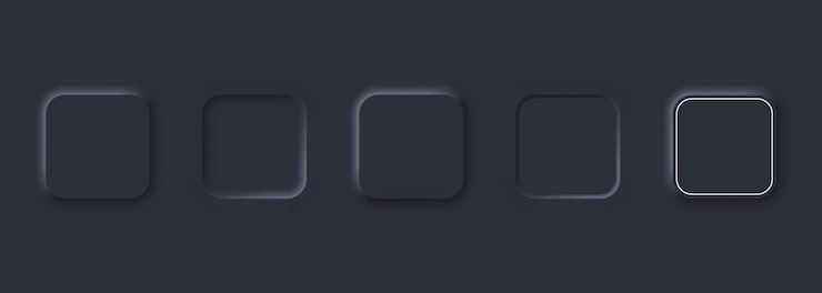 Vector buttons in neomorphism style for website or app. ui blank buttons. user interface elements for mobile app. dark theme. neumorphism style. vector eps10. isolated on background.