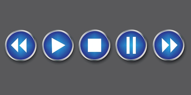Vector buttons of a play media player vector blue audio navigation icon stock photo