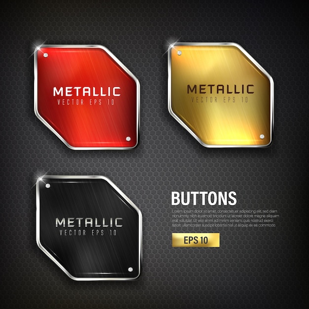 Vector buttons set web steel on background color black