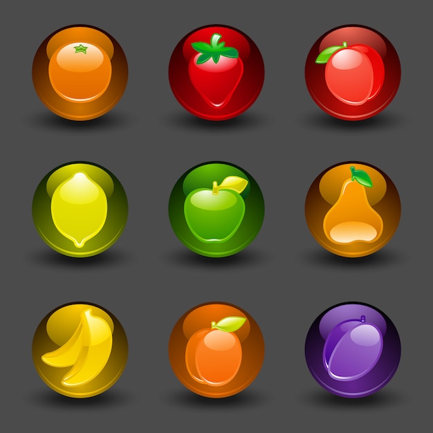 Buttons with fruit dark background with shadow