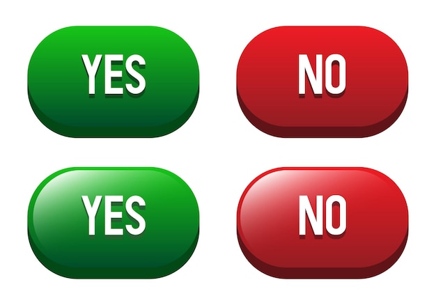 Buttons Yes and No 3d buttons isolated on white background Vector set