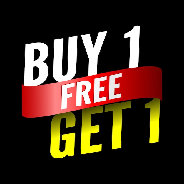 Buy 1, free get 1 sale banner with red ribbon.