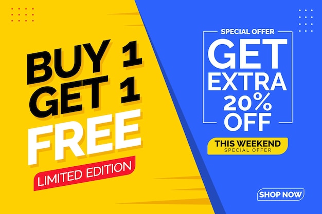 Buy 1 get 1 free banner template illustrations Sale poster