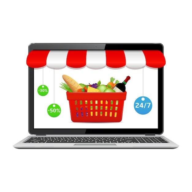 Buy groceries online, internet shopping concept.