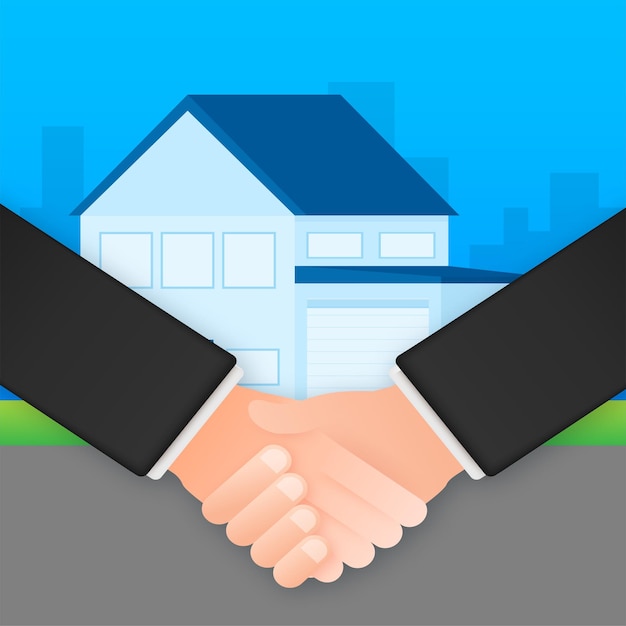 Vector buy house shaking hands mortgage housebuying rent vector stock illustration