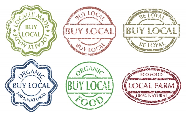 Vector buy local sign. grunge rubber multicolor stamps set