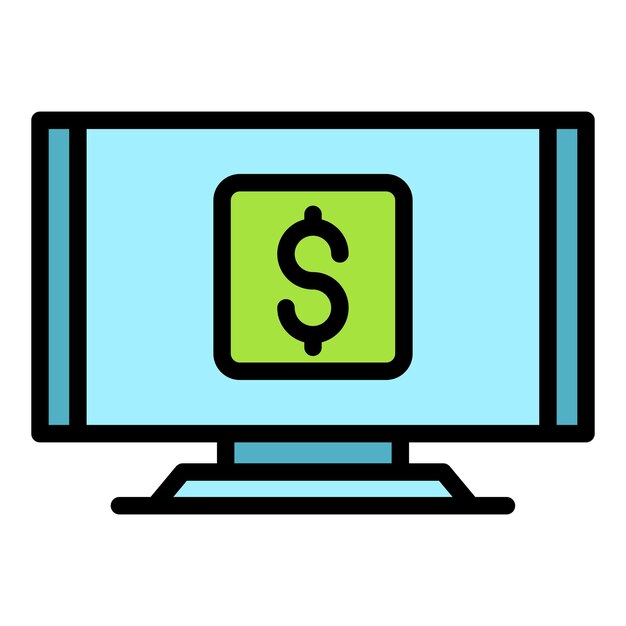 Vector buy monitor icon outline vector laptop store computer shop color flat