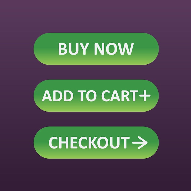 Vector buy now add to cart and checkout green button for web e commerce icon for shop