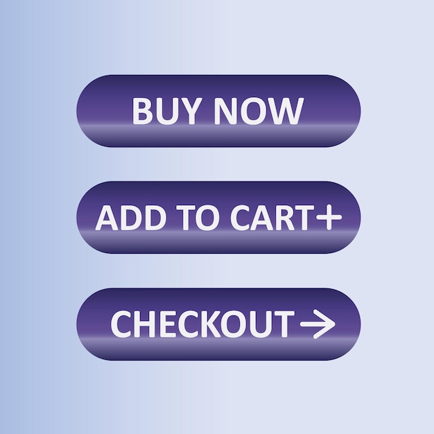 Vector buy now add to cart and checkout purple blue button for web e commerce icon for shop