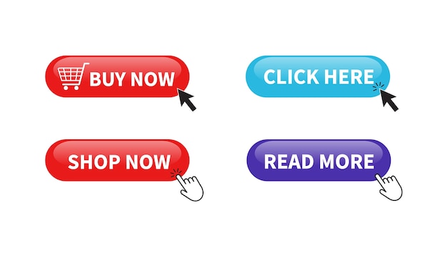 Vector buy now button. shop now, read more, click here buttons.